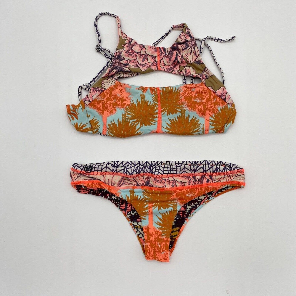 Maaji Coral Orange Palm Print Reversible Bikini